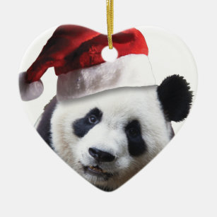 Christmas Panda Bear Ceramic Ornament