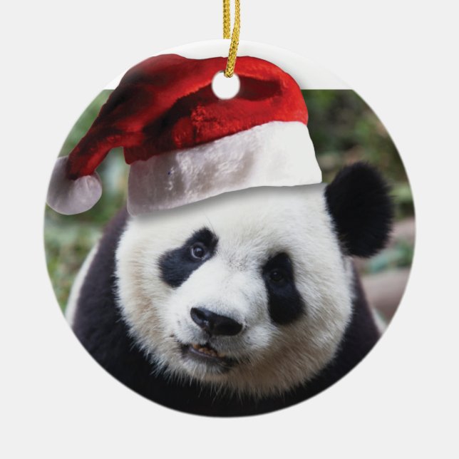 Christmas Panda Bear Ceramic Ornament (Front)