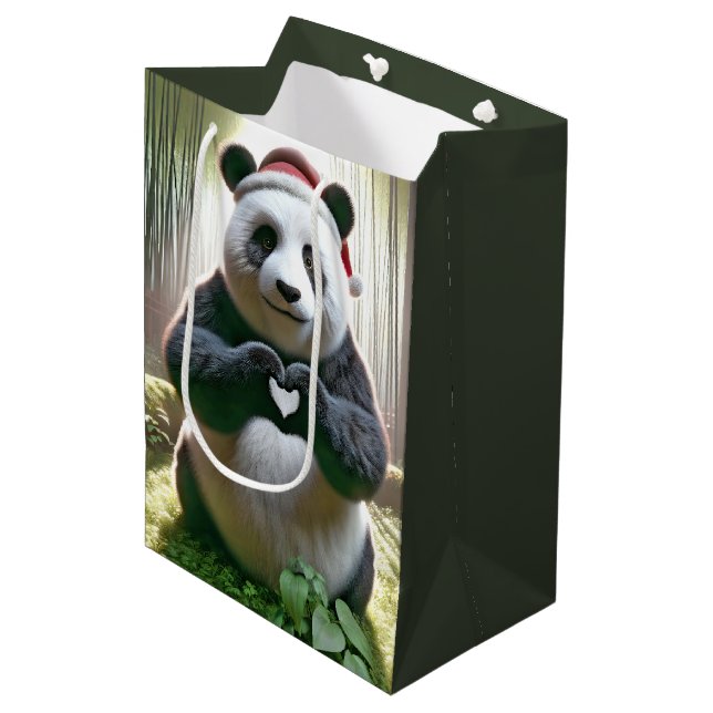 Christmas Panda Bear In Bamboo Forest Medium Gift Bag (Front Angled)
