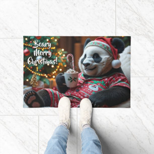 Christmas Panda Bear in Pyjamas Personalised Doormat