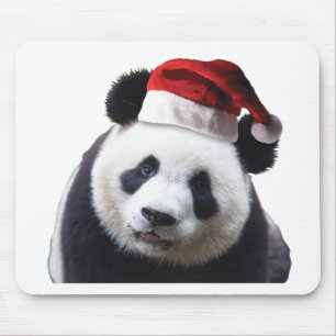 Christmas Panda Bear with Santa Hat Mouse Pad