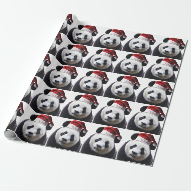 Christmas Panda Bear Wrapping Paper (Unrolled)