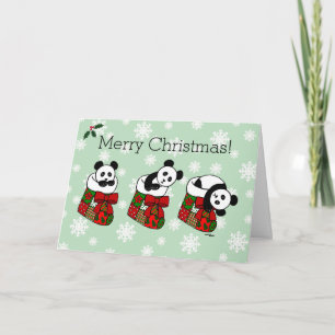 Christmas Panda Cartoon Stocking Snowflake Holiday Card