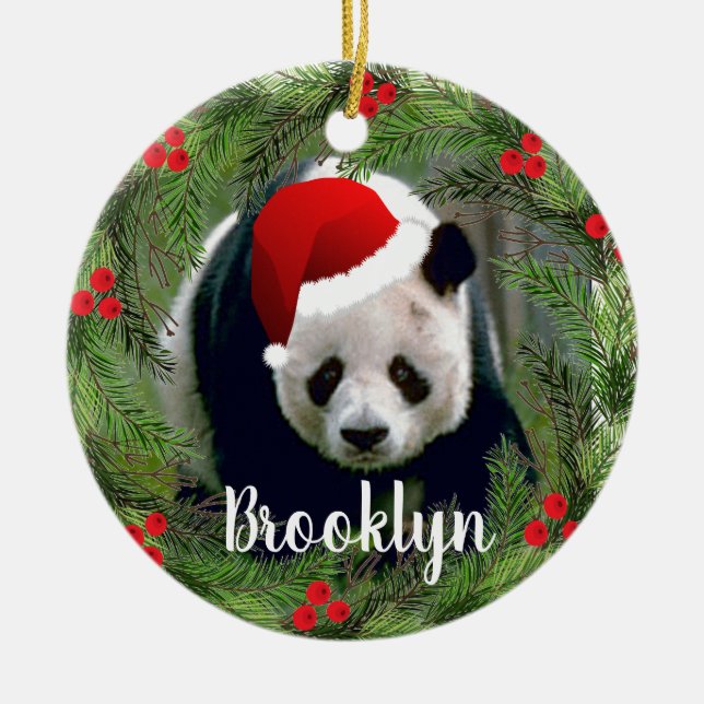 Christmas Panda Ceramic Ornament (Front)