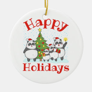 Christmas Panda Family Holiday Ceramic Ornament
