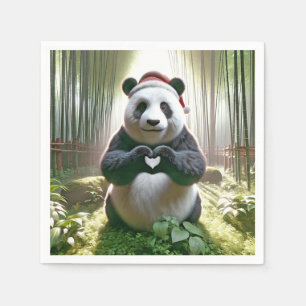 Christmas Panda Forming a Heart Napkin