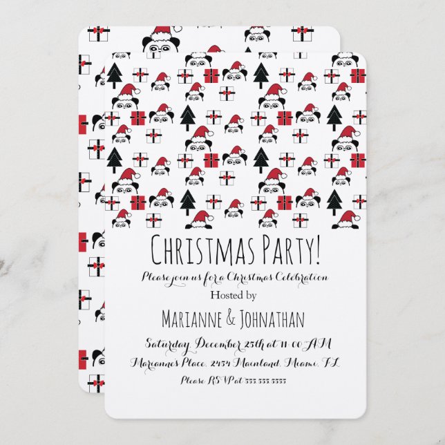 Christmas Panda Presents Holiday Trees Invitation (Front/Back)