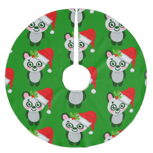 christmas panda santa claus brushed polyester tree skirt