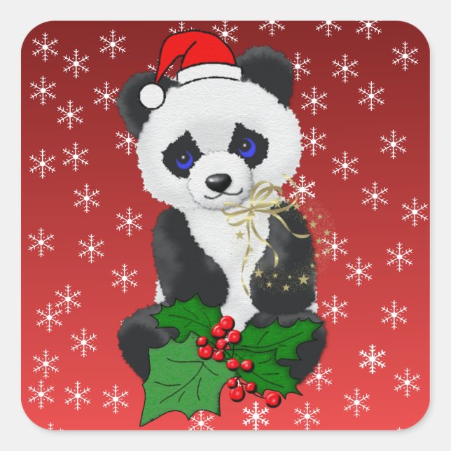 Christmas Panda Square Sticker (Front)