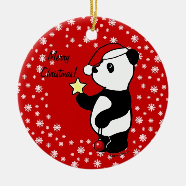 Christmas Panda Stocking Ceramic Ornament (Front)