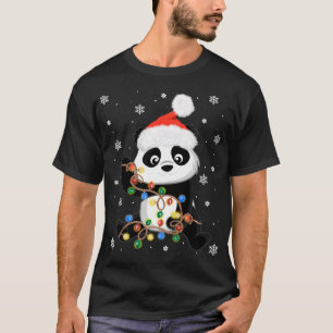 Christmas Panda With Tree Lights Funny Santa Xmas  T-Shirt