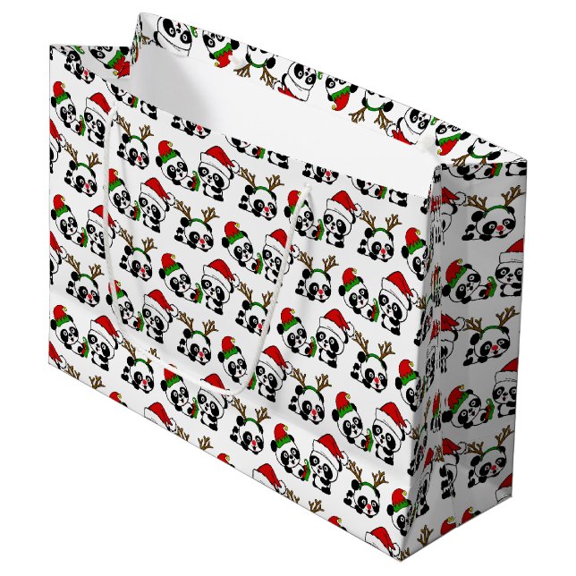 Christmas Pandas Large Gift Bag (Front Angled)