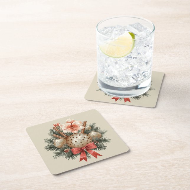 Christmas Panettone Arrangement Square Paper Coaster (Insitu)