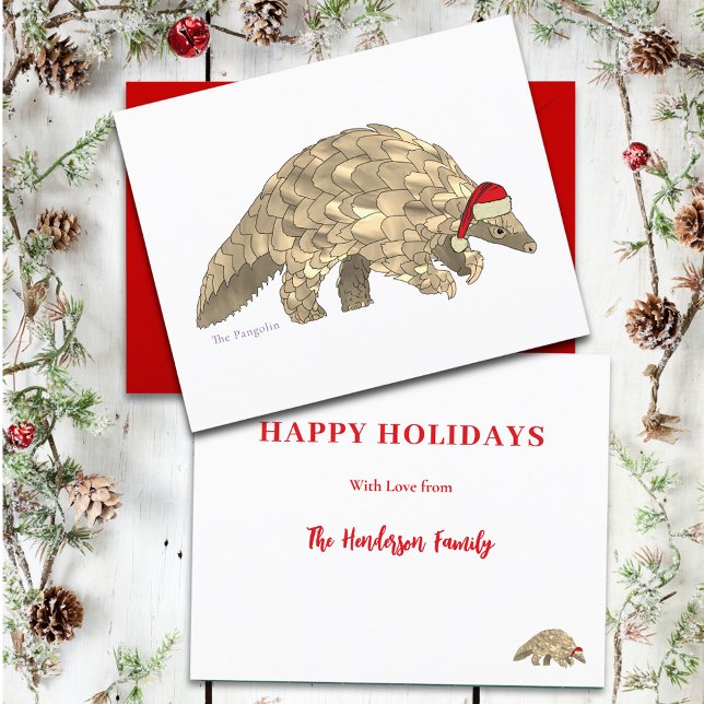 Christmas Pangolin Custom Holiday Card (Cute christmas pangolin custom holiday card)