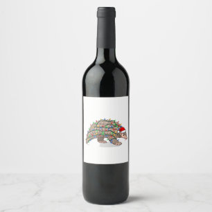  Christmas Pangolin Manis Santa Hat Holiday   Wine Label