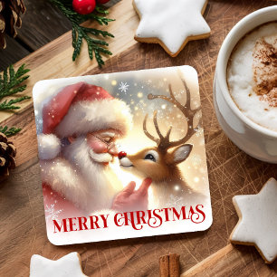 Christmas Paper Coasters Santa Claus and Rudolph