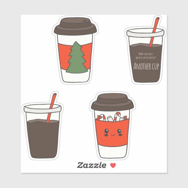 Christmas Paper Coffee Cups Lids Sleeves Stirrers (Sheet)