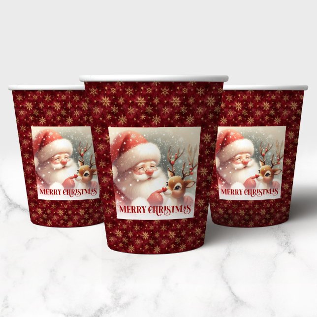 Christmas Paper Cups Featuring Cute Santa Rudolph (Christmas Paper Cups Featuring Cute Santa and Rudolph)
