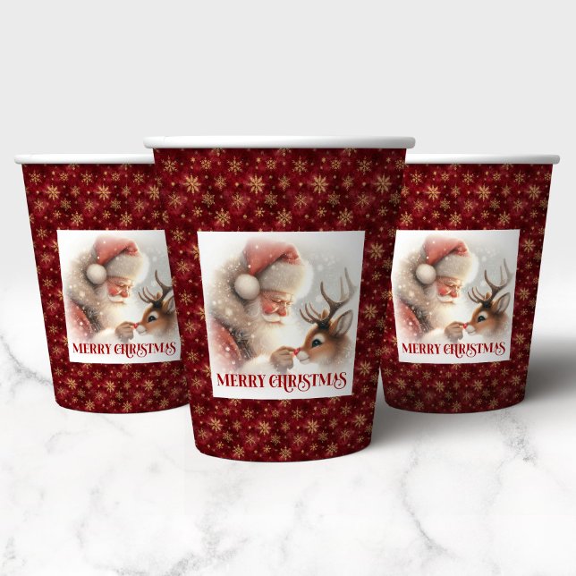 Christmas Paper Cups with Cartoon Santa & Rudolph (Christmas Paper Cups with Cartoon Santa and Rudolph)