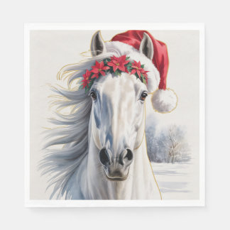 Christmas Paper Napkin / Beautiful white horse