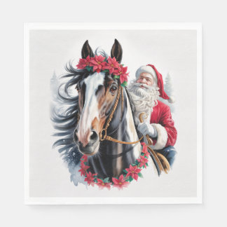 Christmas Paper Napkin Santa Riding a Paint Horse 