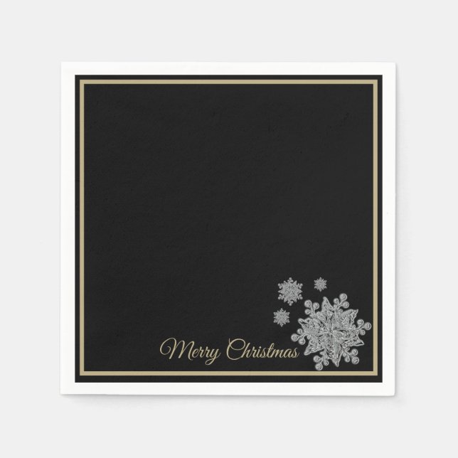 Christmas Paper Napkins Black Snowflakes (Front)