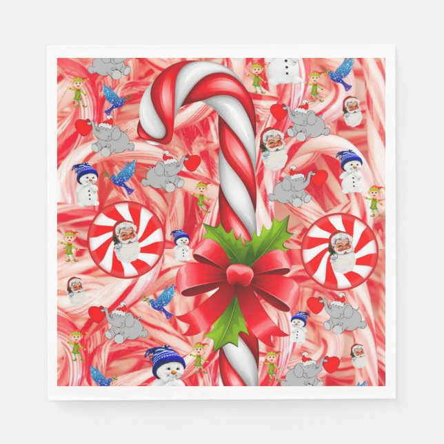 Christmas Paper Napkins, Candy Cane Napkin (Front)