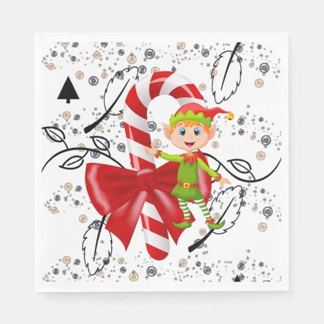 Christmas Paper Napkins, Elf Candy Cane  Napkin (Front)