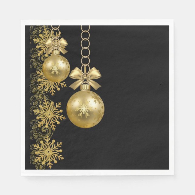 Christmas Paper Napkins, Gold Balls Napkin (Front)