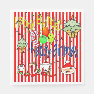 Christmas Paper Napkins, Happy Birthday  Napkin