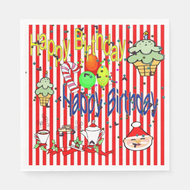 Christmas Paper Napkins, Happy Birthday  Napkin (Front)