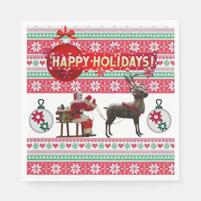 Christmas Paper Napkins, Happy Holidays Napkin (Front)