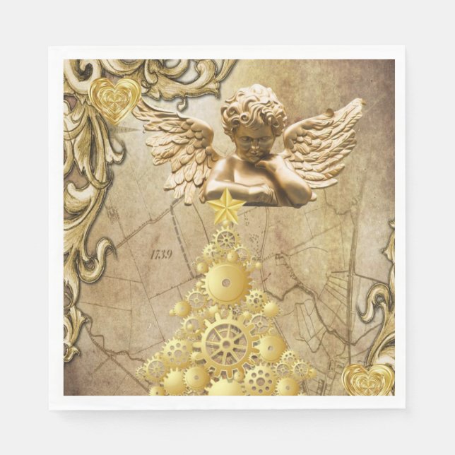 Christmas Paper Napkins, Merry Christmas Angel Napkin (Front)
