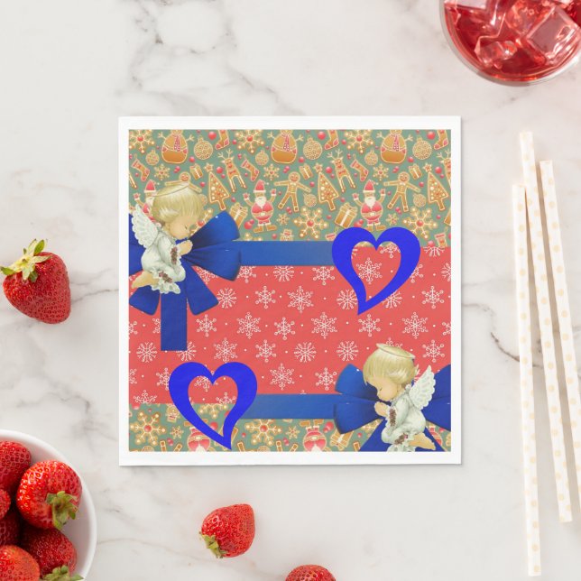 Christmas Paper Napkins, Merry Christmas Angel Napkin (Insitu)