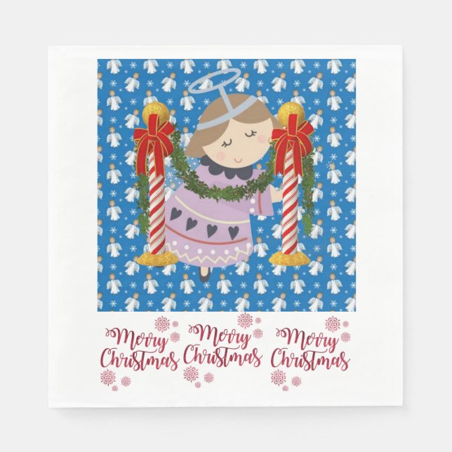 Christmas Paper Napkins, Merry Christmas Angel Napkin (Front)