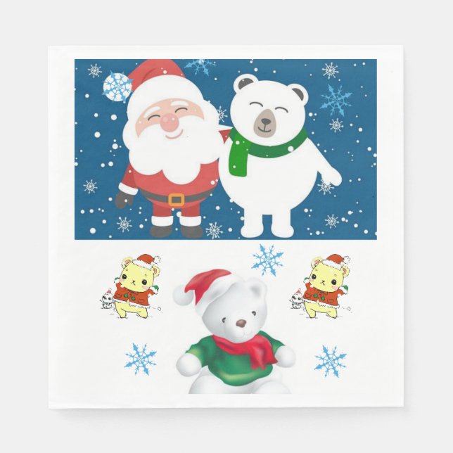 Christmas Paper Napkins, Merry Christmas, Bear Napkin (Front)