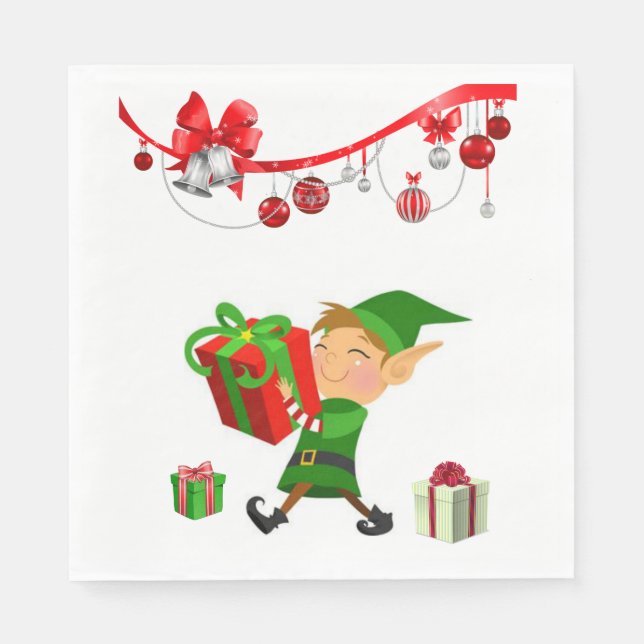 Christmas Paper Napkins, Merry Christmas, Elf Napkin (Front)