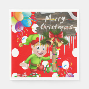 Christmas Paper Napkins, Merry Christmas Elf Napkin