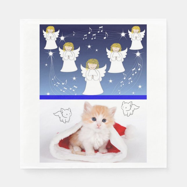 Christmas Paper Napkins, Merry Christmas, Kitten Napkin (Front)