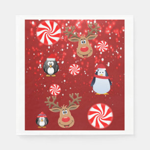 Christmas Paper Napkins, Merry Christmas, Penguin Napkin