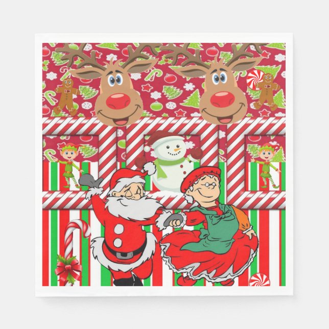 Christmas Paper Napkins, Merry Christmas Reindeer Napkin (Front)