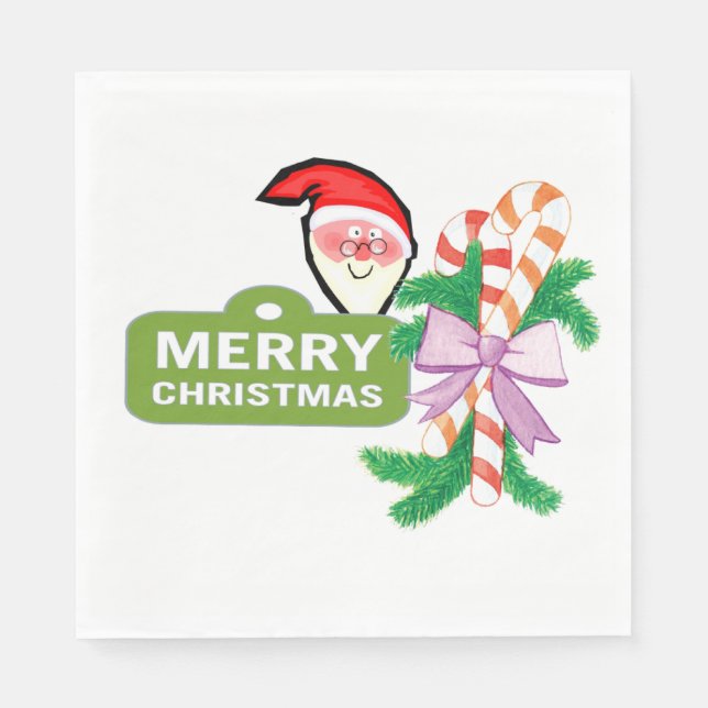 Christmas Paper Napkins, Merry Christmas Santa Nap Napkin (Front)