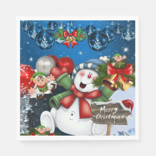 Christmas Paper Napkins, Merry Christmas Snowman Napkin