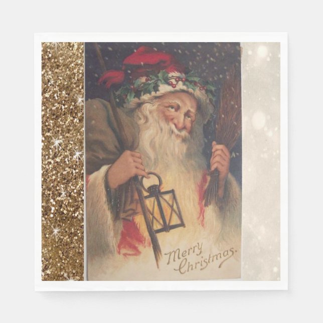 Christmas Paper Napkins, Merry Christmas, Vintage Napkin (Front)