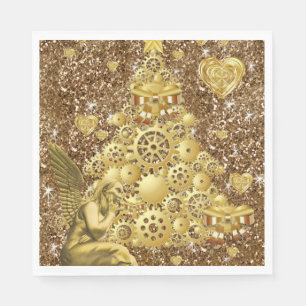 Christmas Paper Napkins, Merry Gold Angel Napkin