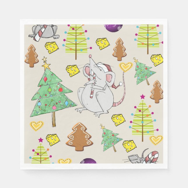 Christmas Paper Napkins, Mouse Mice Cheese Napkin (Front)