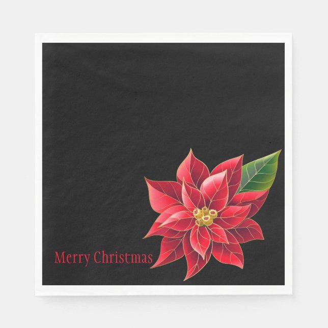 Christmas Paper Napkins Red Poinsettia (Front)