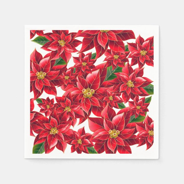 Christmas Paper Napkins Red Poinsettia's (Front)