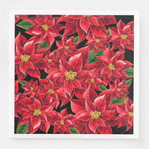 Christmas Paper Napkins Red Poinsettia's-Dinner