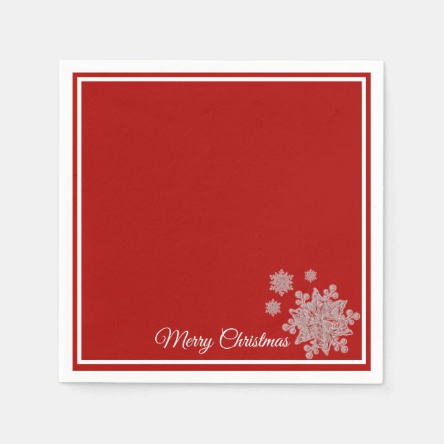 Christmas Paper Napkins Red Snowflakes (Front)